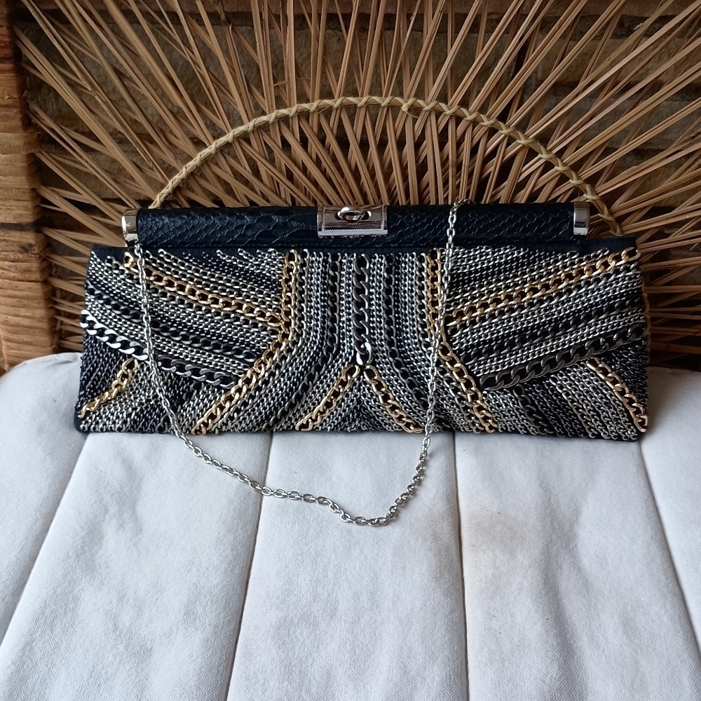 Vintage Crocodile Chain Purse 14x6 Unique Handcrafted Evening Bag